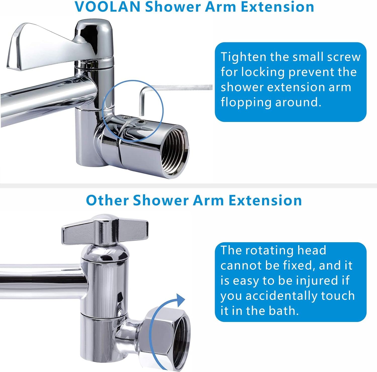 All Metal Shower Head Extens Arm, 14 Inch Curved Solid Brass