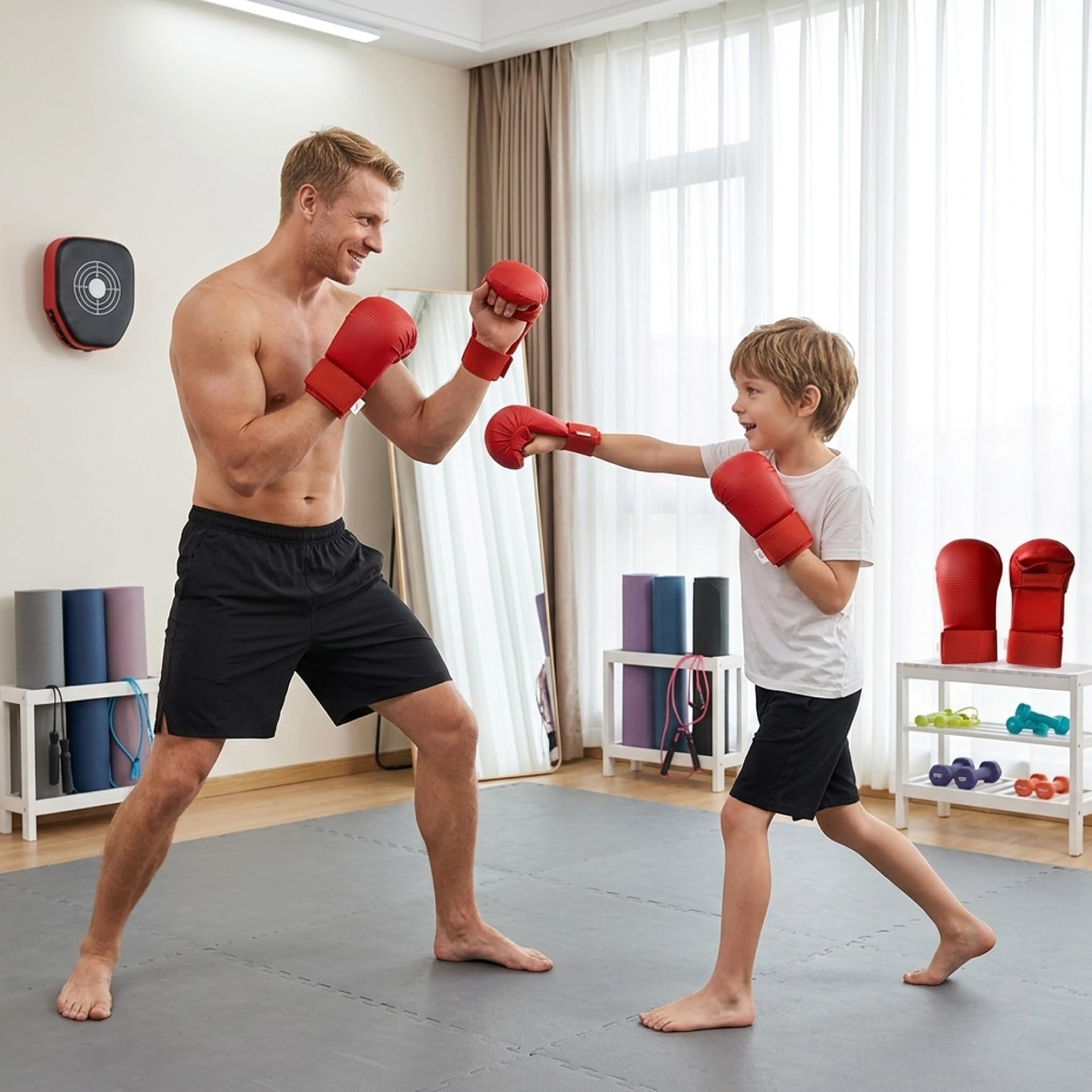 Guanti da Karate Guanti da Taekwondo in Pelle Premium per Adulti e Bambini da Allenamento per Sparring, Sacco da Boxe, Taekwondo e Pratica, Rosso, S
