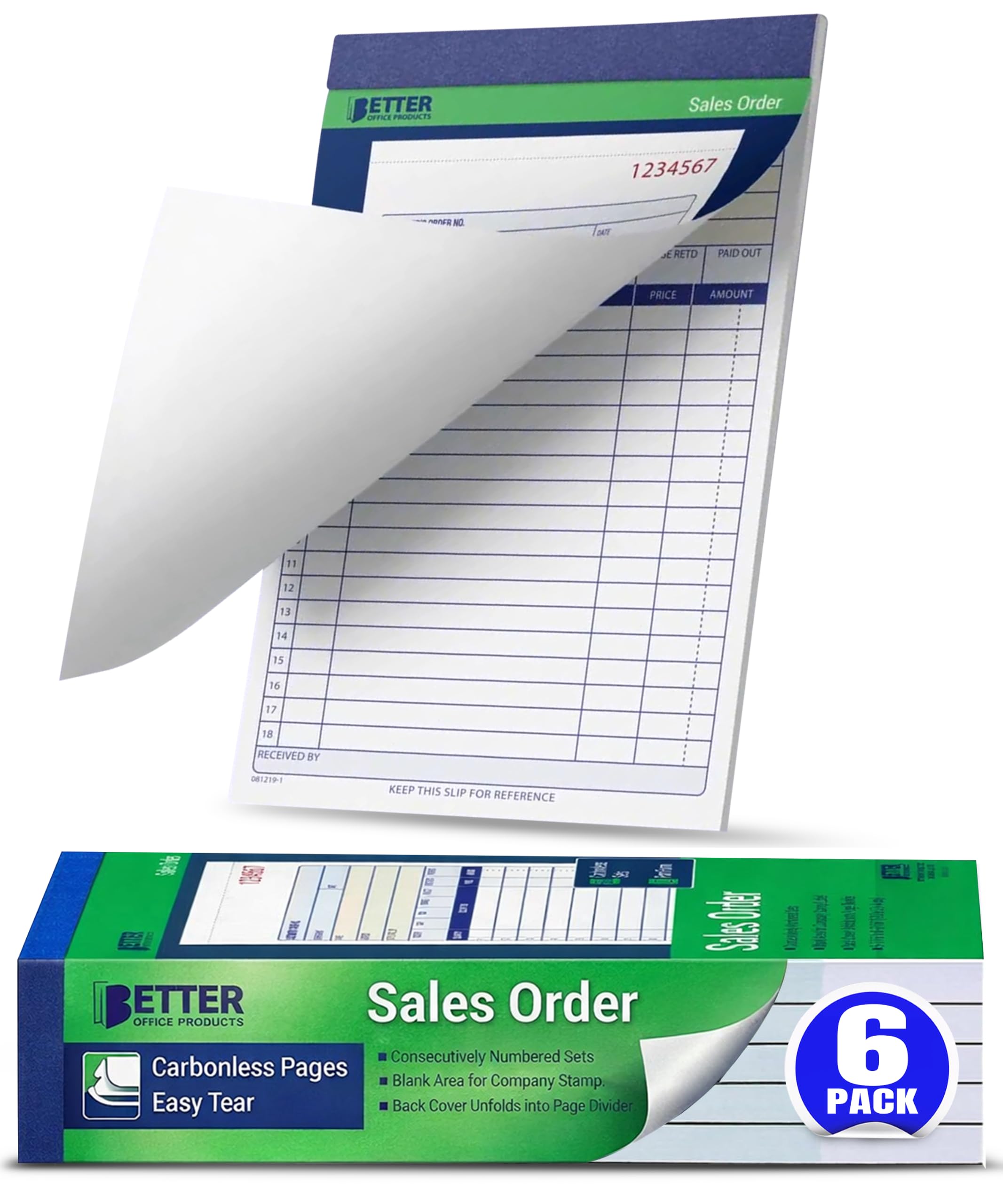 Better Office Products Sales Order Book, 6 Pack Sales Order Book 2 Part Carbonless, 5-7/16 x 8-7/16, 50 Sets per Book, White/Canary, Sales Receipt Book for Business Invoices &amp; Records