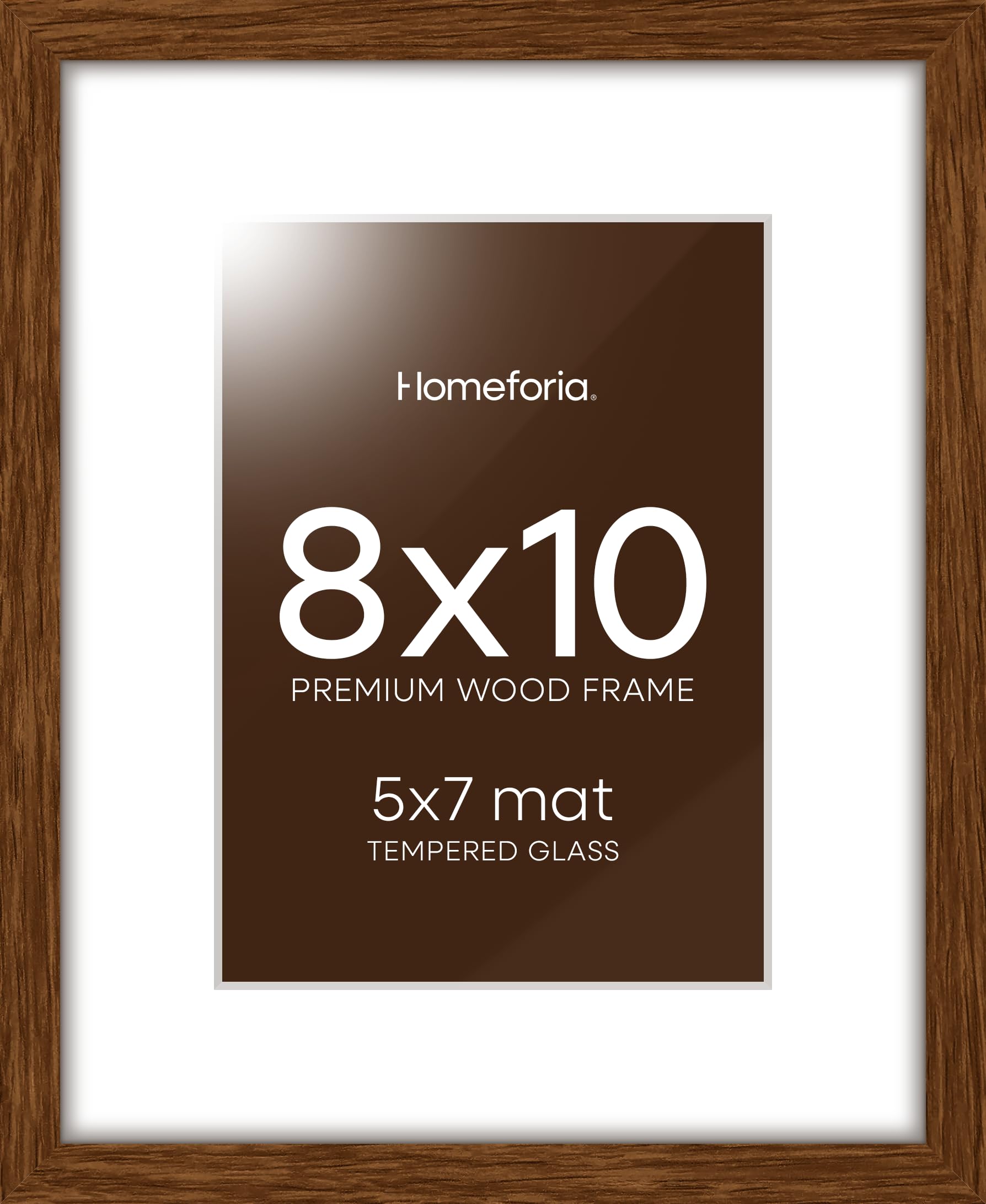 Homeforia 8x10 Brown Oak Picture Frame, High-End Wood, 5x7 Mat, Glass | High End Solid Oak Wood, Tempered Glass, Acid-Free 5x7 Removable Mat, 8x10 Edge-to-Edge Display 10x8, Wall Kit, Set Of 3