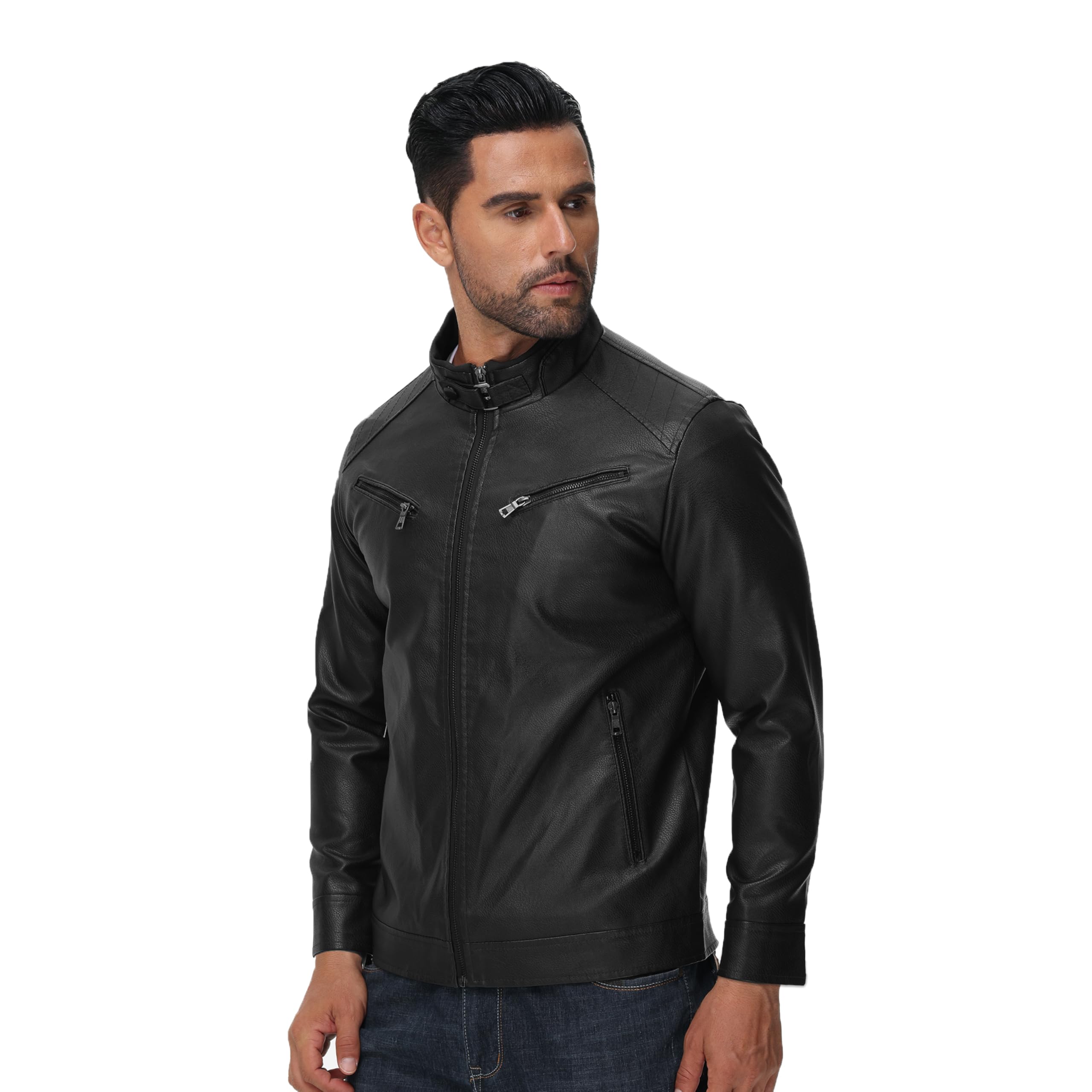 DON JOHNSON Giacca in Pelle Sintetica da Uomo Giubbotto in Similpelle Stile Biker in Finta pelle Casual Vintage