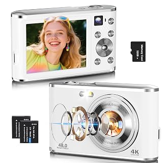 4K Digital Camera, Autofocus 48MP Vlogging Camera for Photography Compact Point and Shoot Digital with 16X Zoom, 32GB Card, 2.8" Screen, Anti-Shake(White) - Amazon product rated Grade A