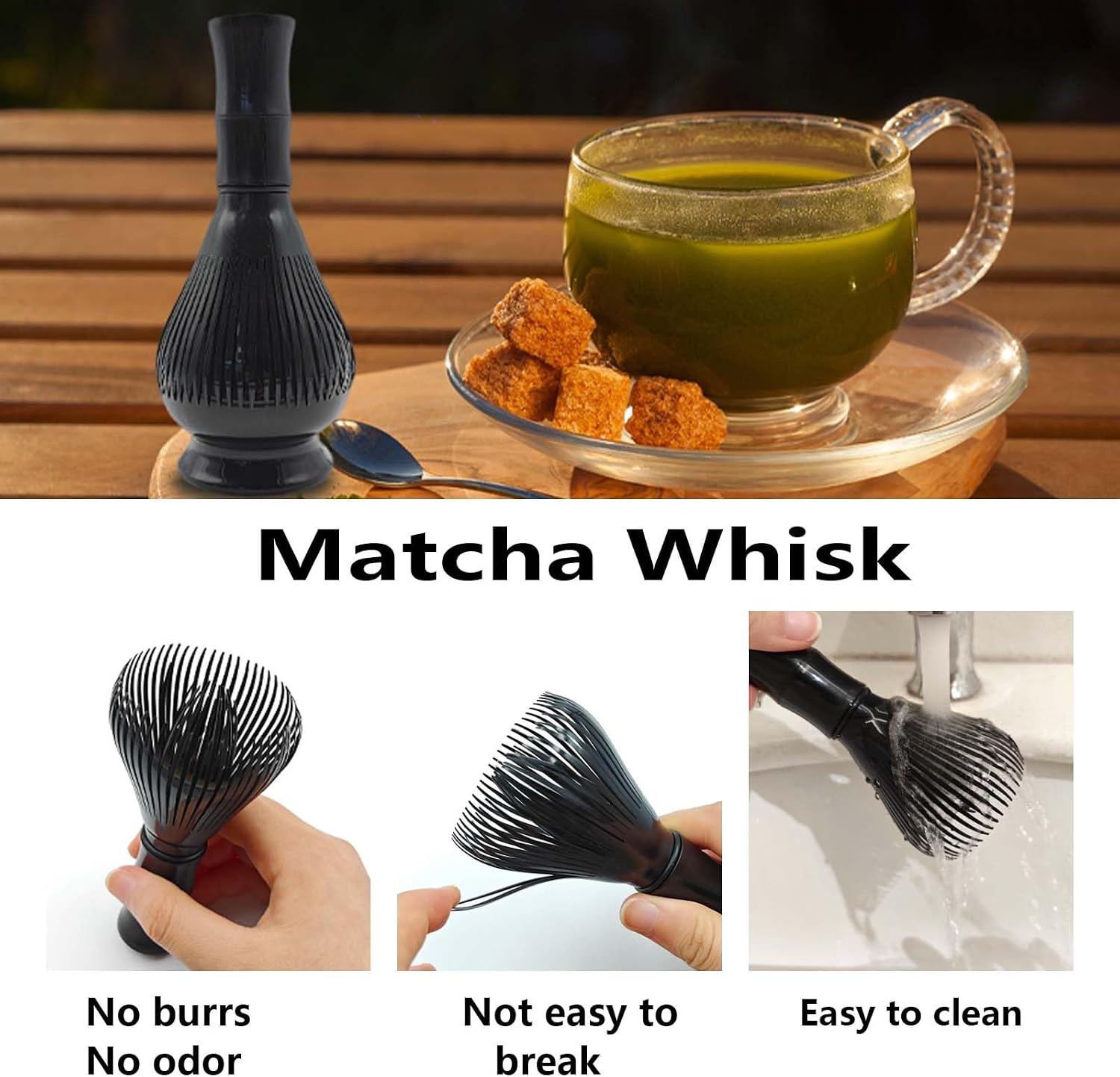 1 Pack Premium PP Resin Matcha Stirrer, Traditional Japanese Style Tea Preparation Tool, Ideal for Ceremonial Grade Green Tea, Lattes, Baking (Black)