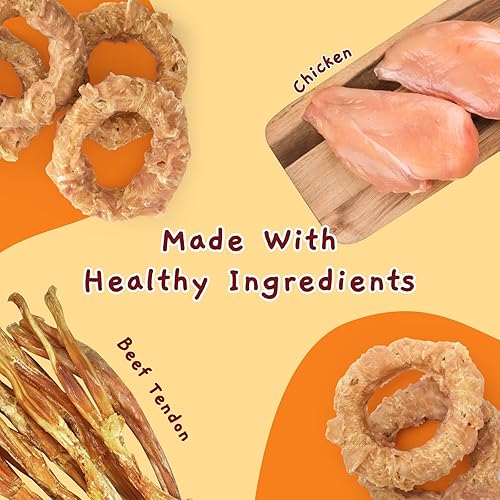 Vista 3 de Jungle Calling Tendones de carne para perros adultos, tendones envueltos en pollo, masticables para perros de larga duración, suplemento para cadera