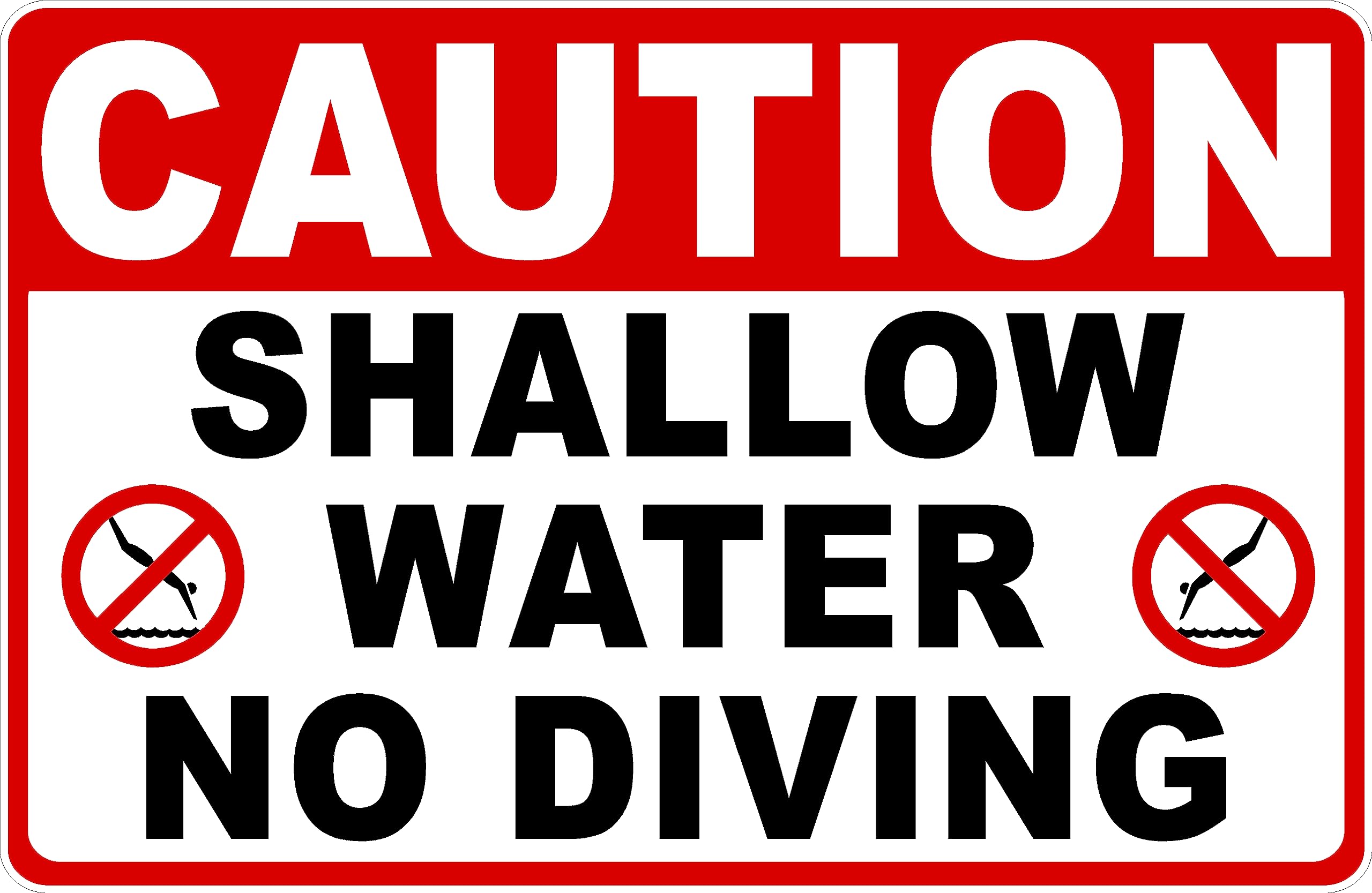 Caution Shallow Water No Diving, Metal Tin Sign, For Outdoor & Indoor, 12×8 Inch