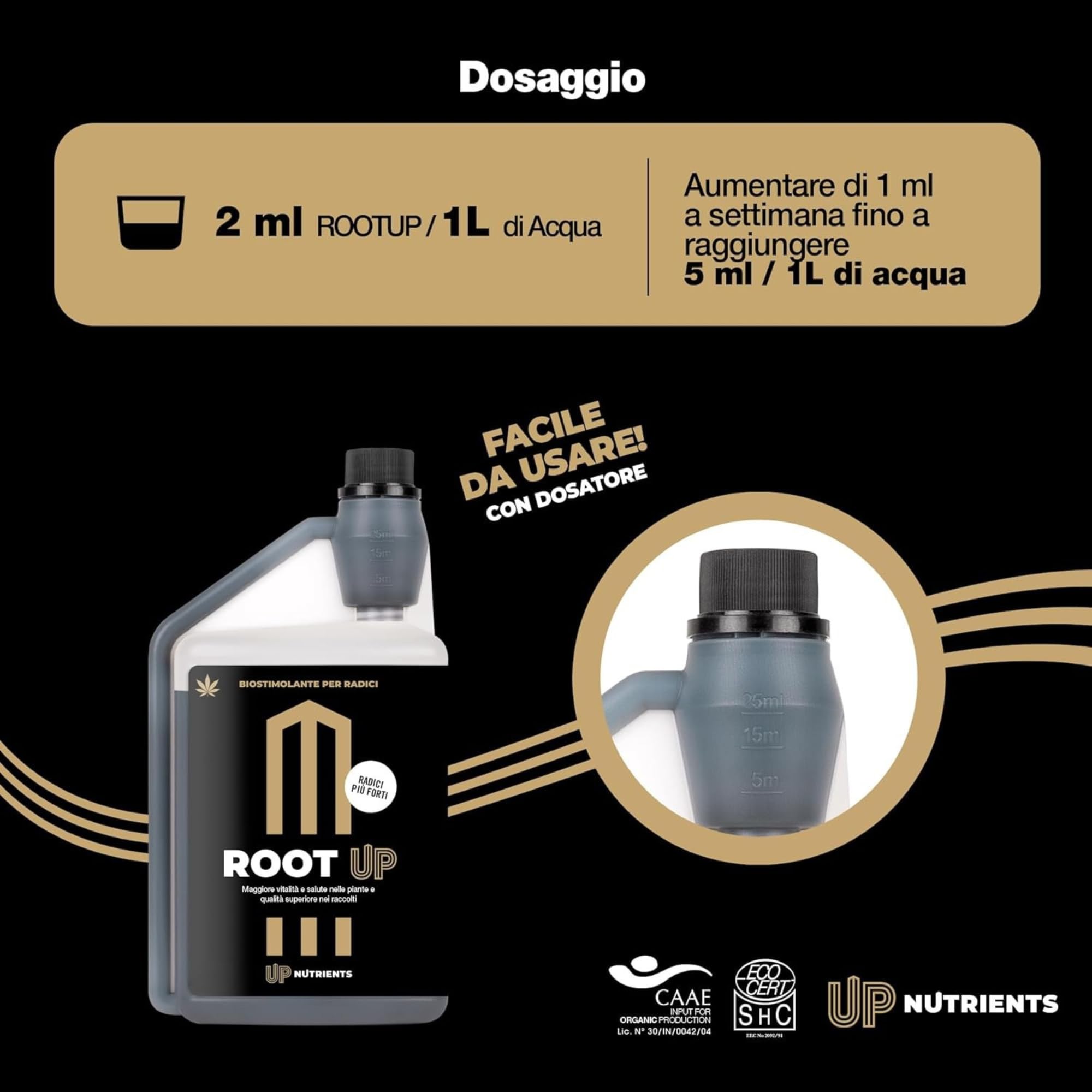 UP NUTRIENTS ROOT UP 250 ml - Fertilizzante organico al 100% vegetale, favorisce radici forti, grandi e robuste per piante, coltivazioni e talee