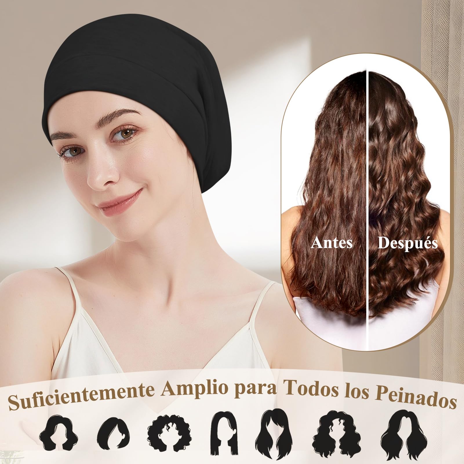 Kiiwah Gorro Satén para Dormir con Forro de Satén, Ajustable Gorro Pelo Rizado Dormir Unisex Gorro Slouch Beanie para Dormir Gorro Satin Suave Bonnet Seda para Mujeres y Hombres