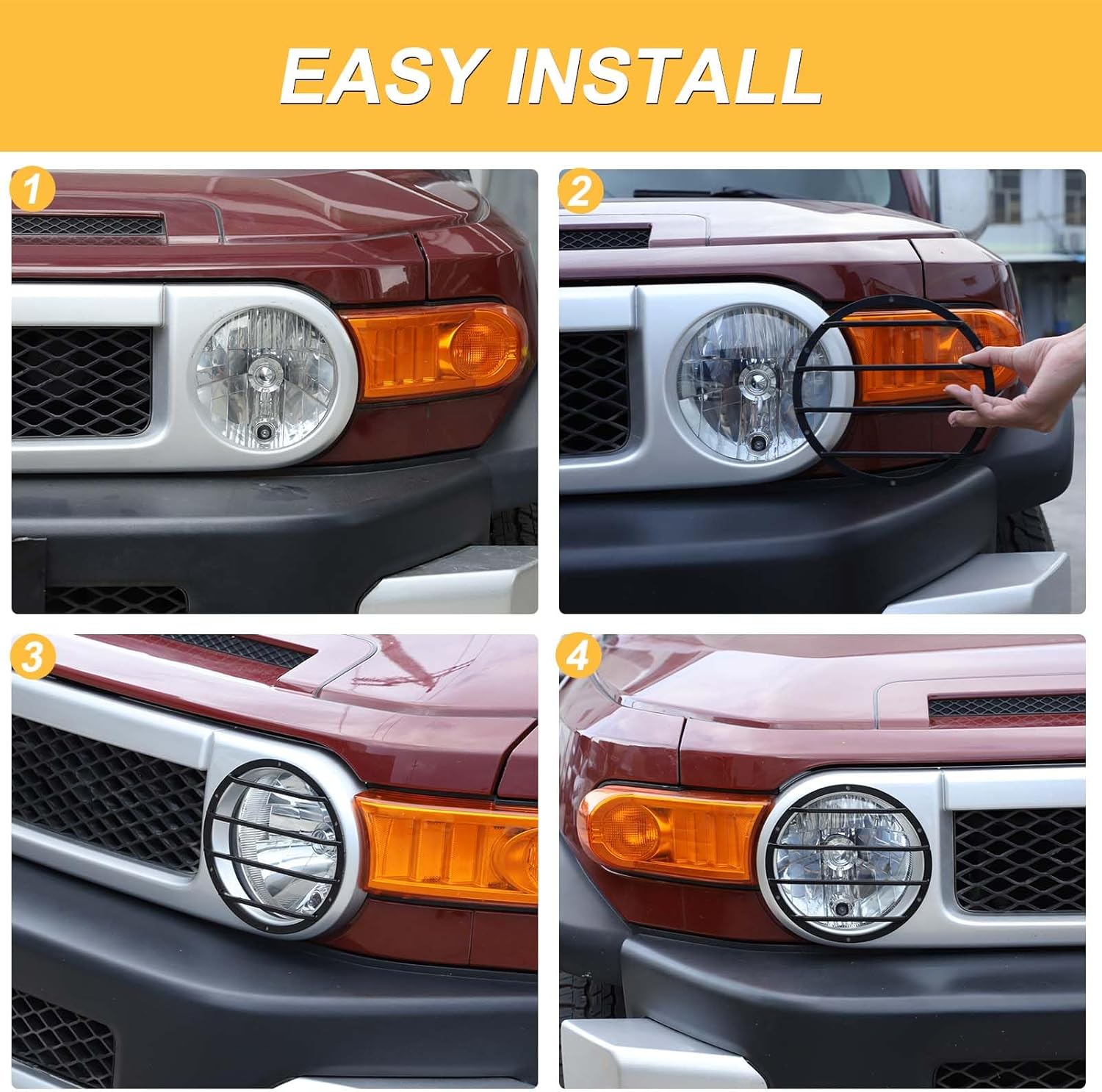 Front Headlights Guard Cover Compatible with Toyota FJ Cruiser 2007-2021, Carbon Steel Headlight Lamp Mesh Cover Protectors Accessories 2PCS (Style A)