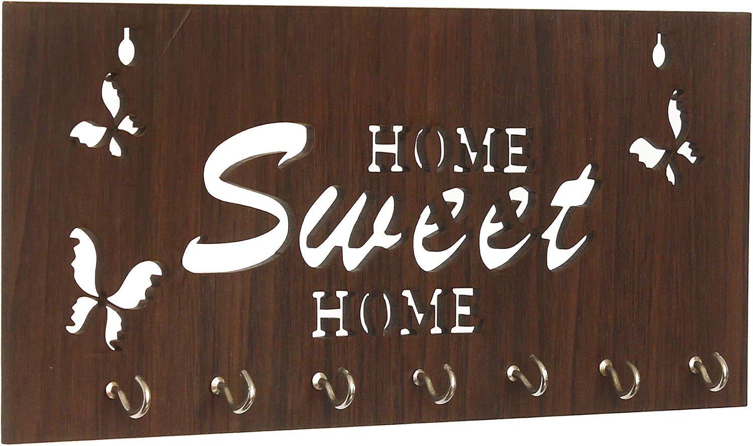 Webelkart Premium "Home Sweet Home" Wooden Key Holder (29 cm x 13.5 cm x 0.4 cm, Brown)- 7 Hooks