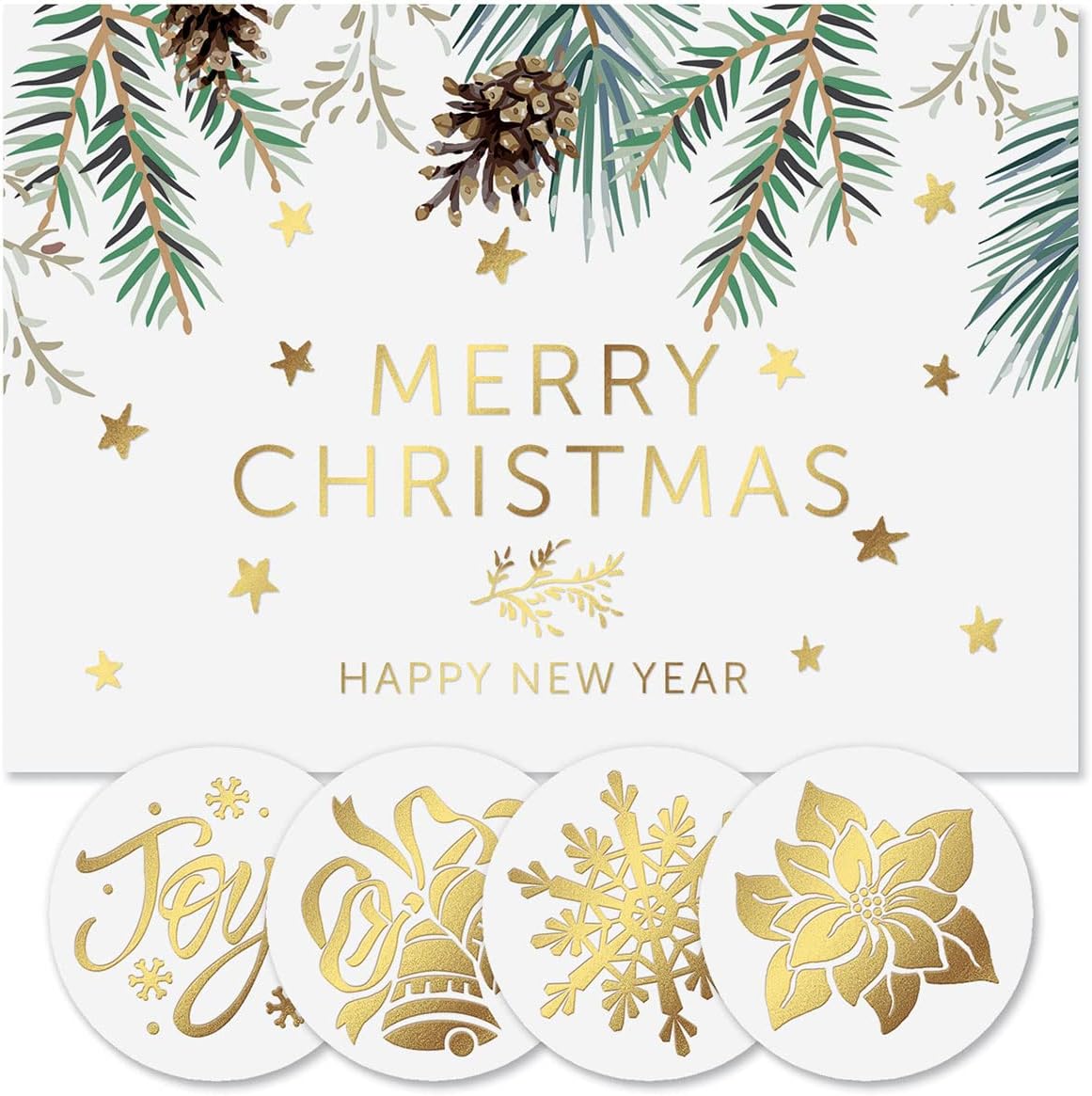 Colorful Images Christmas Pine Holiday Greeting Cards and Matching Seals- Set of 24 Foil Stamped Christmas Cards, Large 5 x 7 Inches