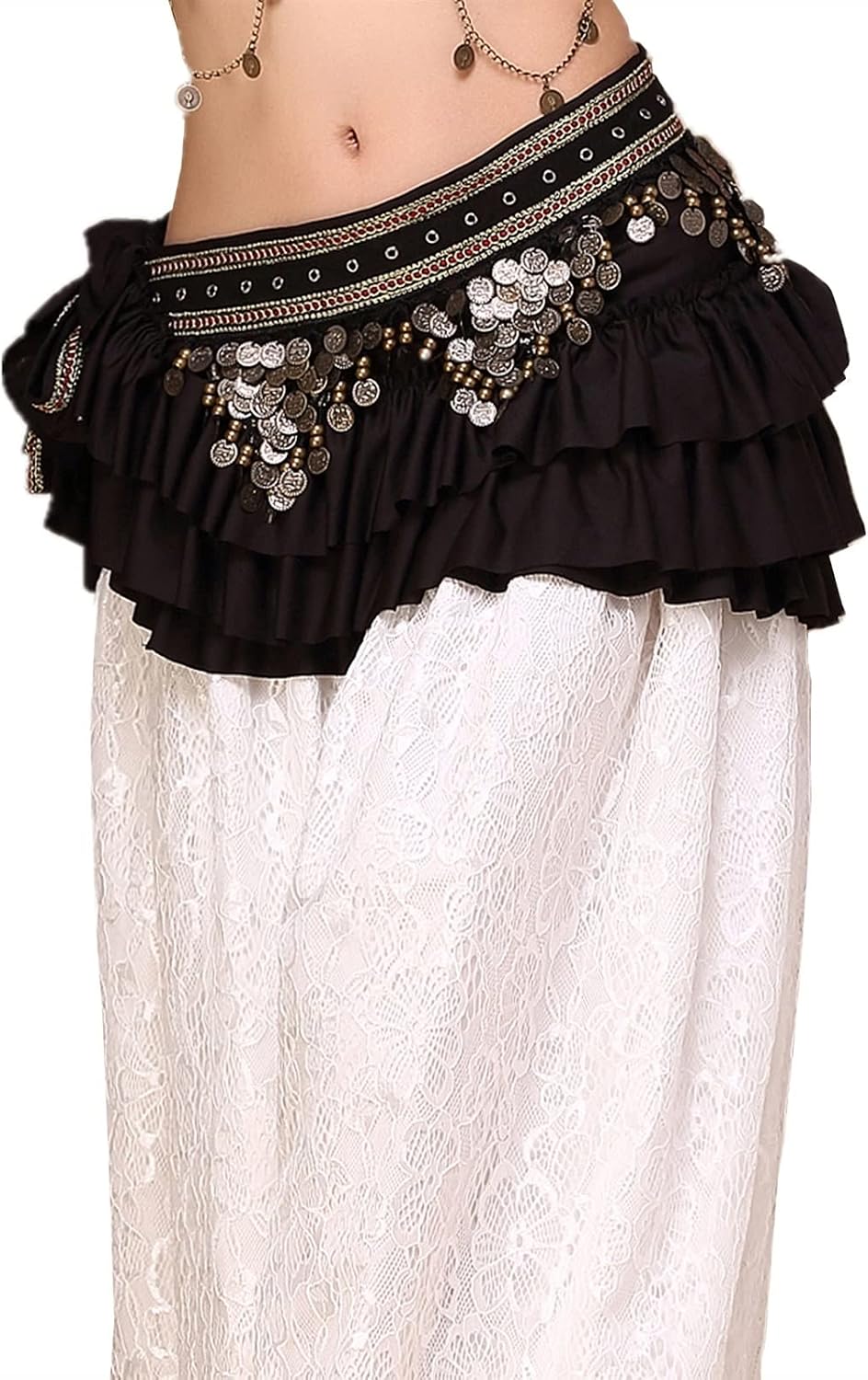 Tribal Belly Dance Clothes Gypsy Costume Accessories Fringe Wrap Coins Belts Hip Scarf Belly Dance Belt (Color : Dark red)