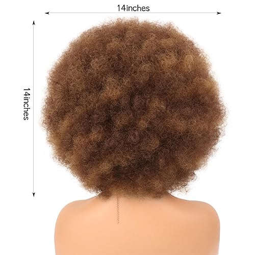 Miniatura 4 de G&T Wig Pelucas afro de los años 70 de color marrón mixto para mujeres negras, sin pegamento, peluca de aspecto natural, esponjosa y grande, pelucas