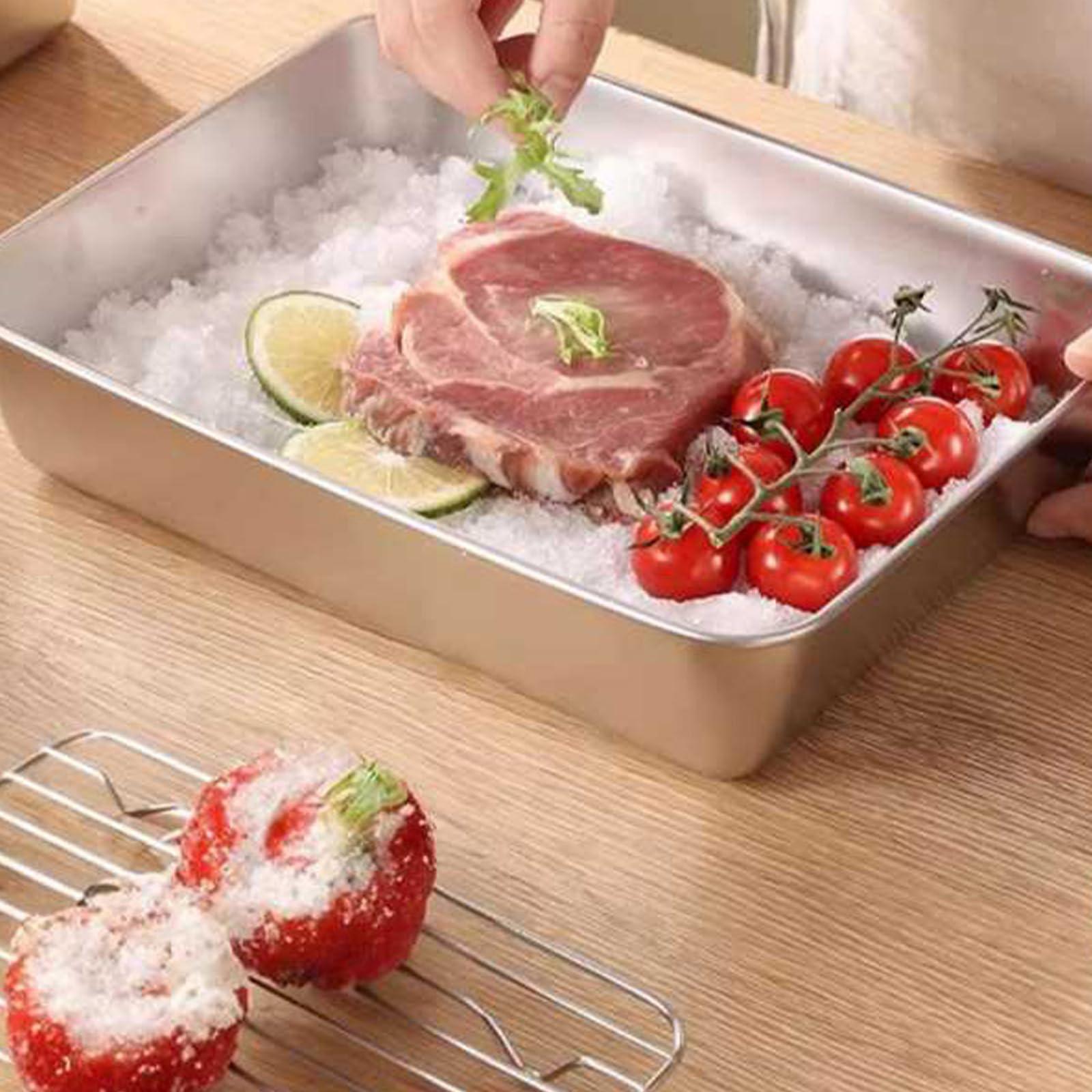 Contenitori per Alimenti in Acciaio Inox con Coperchio: 3 Pezzi 25×20×5cm Salvafreschezza Contenitori per Alimenti, Pranzo in Acciaio Inox con Coperchio Lavabile per Lavastoviglie, Cibo