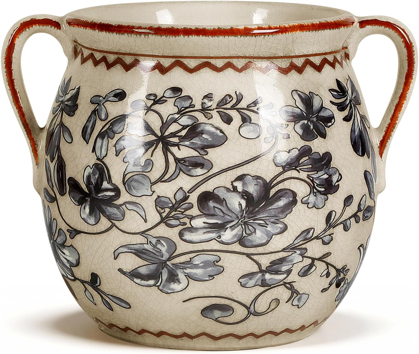 BUYMAX Ceramic Plant Pots for Indoor Plants with Drainage Hole, Vintage Crackle Glaze Hand-Painted Gray Flower Planter with Handles, Small Decorative Hanging Planter