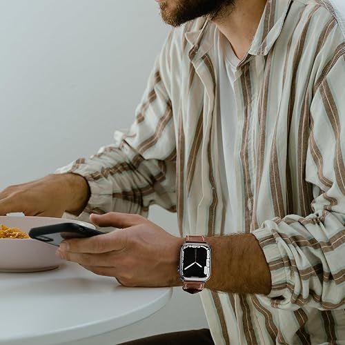 Vista 61 de Correa de cuero compatible con correas de Apple Watch de 1.811 in, 1.772 in, 1.732 in, 1.654 in (Serie 1/2/3) para hombres y mujeres, correa de Azul