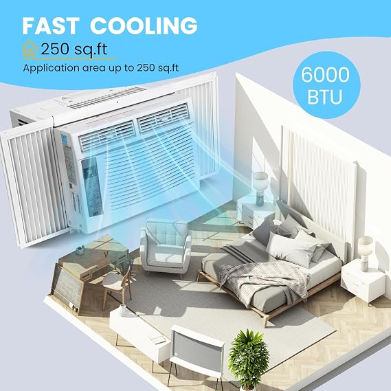 6000 BTU Window Air Conditioner, Smart Air Conditioner Window Unit - Remote & App Control & Timer Function & Easy Install Kit, Cools Up to 250 Sq. Ft, Window AC Unit Cool/Dehumidify/Fan