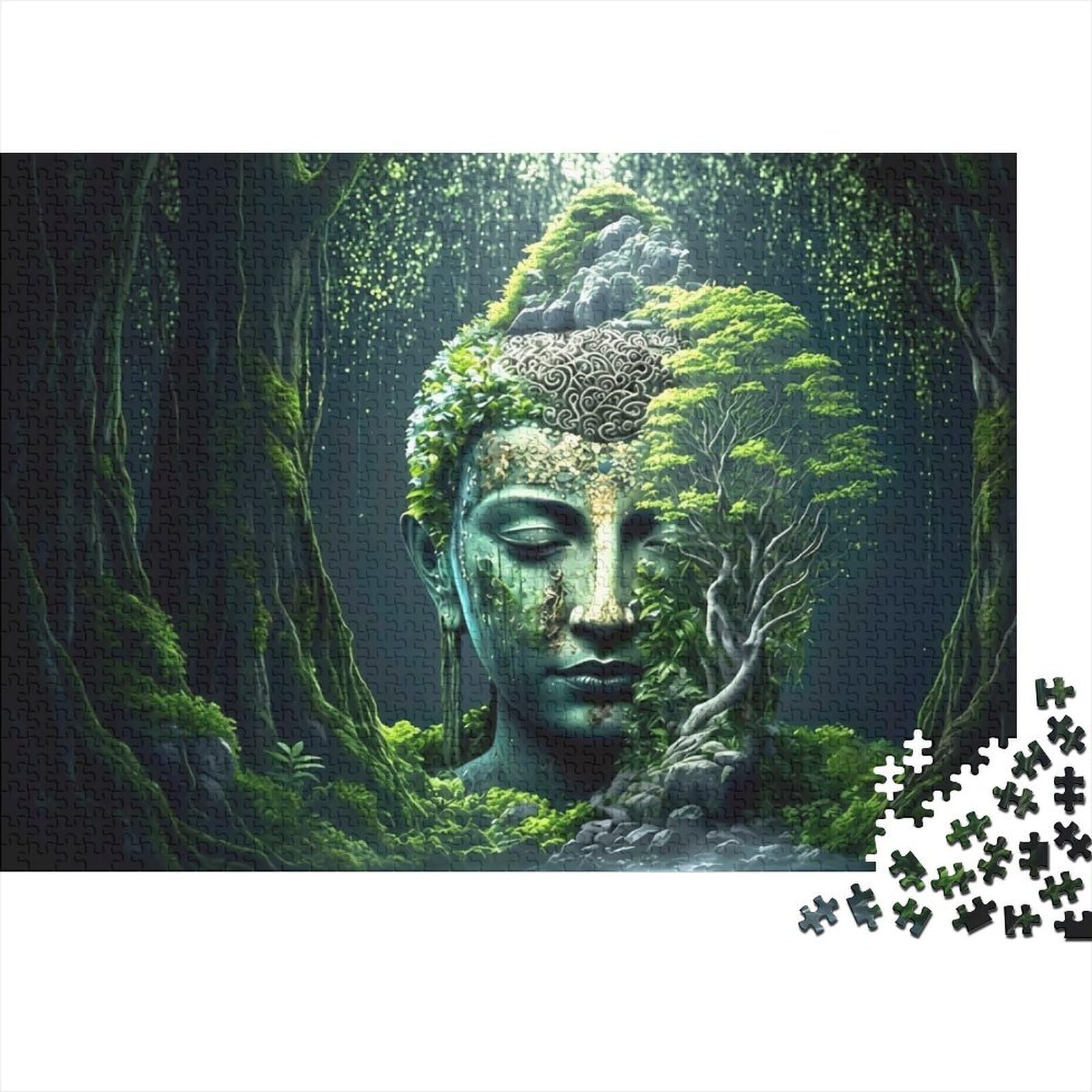 Buddha Statue Forest 1000 Piece Jigsaw Puzzle Jigsaw Puzzle for Adults Eco Paper 1000 Pieces Puzzle Game Mindfulness 52x38cm/1000pcs