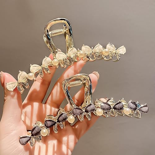 Miniatura 7 de Lazos para el cabello, accesorios de metal dorado para mujeres y niñas, lazos blancos dulces, perlas, pinzas para el cabello, gemas brillantes,