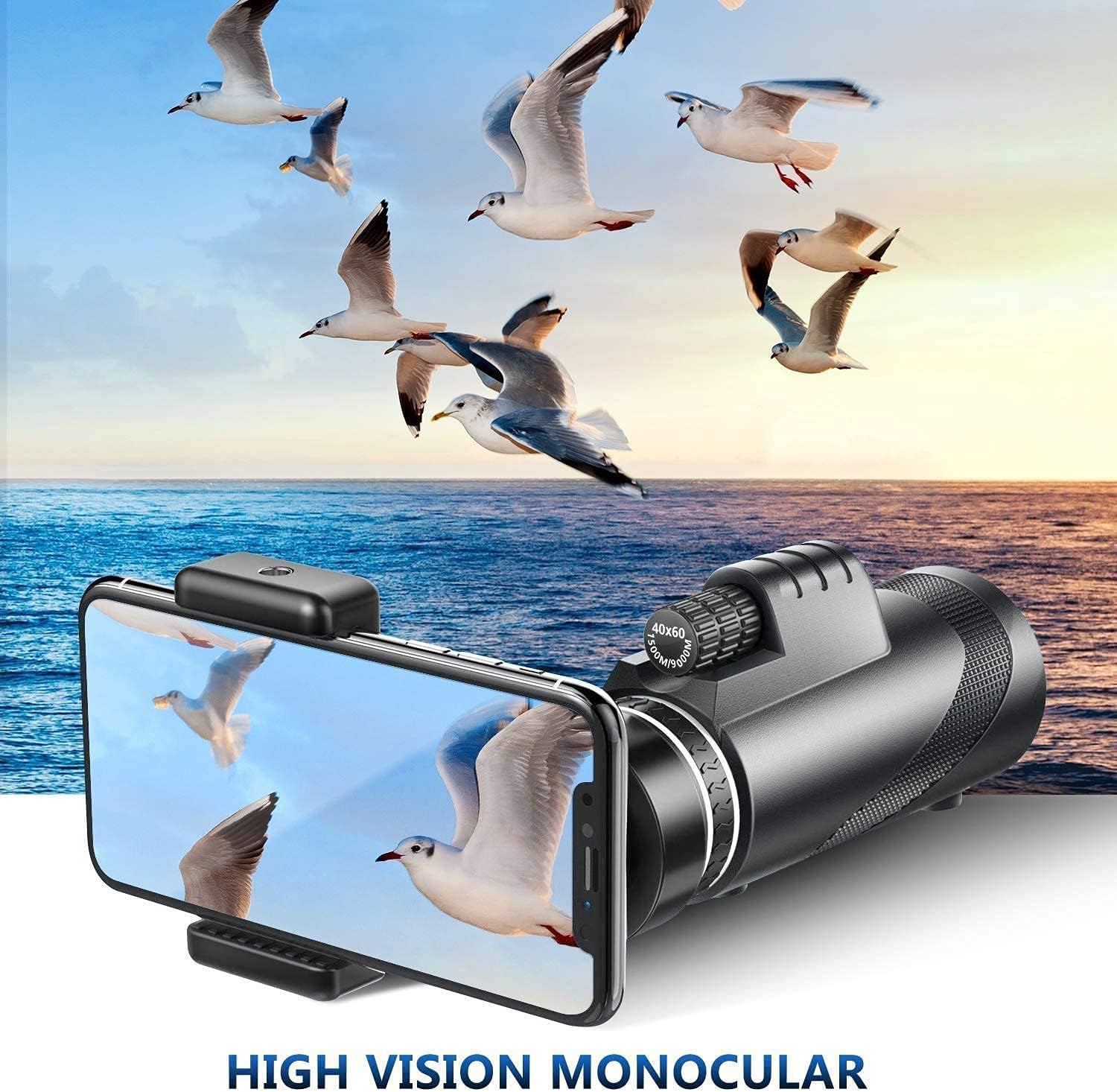 Monocular Telescope High Power 40×60 Zoom BAK4 Compact Portable Monoculars Scope with Phone Clip Tripod for Smartphone Bird Watching Hunting Hiking Fishing Outdoors Sporting and Concert