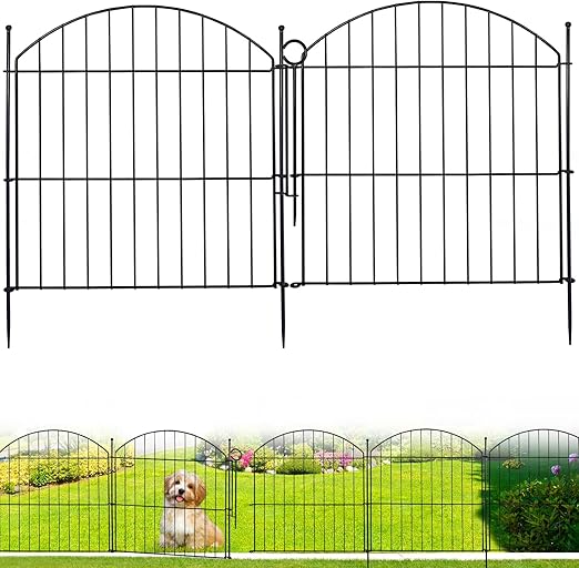 Decorative Garden Fence 24in (H) x10ft (L), 5 Pack No Dig Fence Animal Barrier for Dog with Lock, Arched Flower Bed Edging, Wire Border Panel Fencing for Yard Patio Outdoor Decor