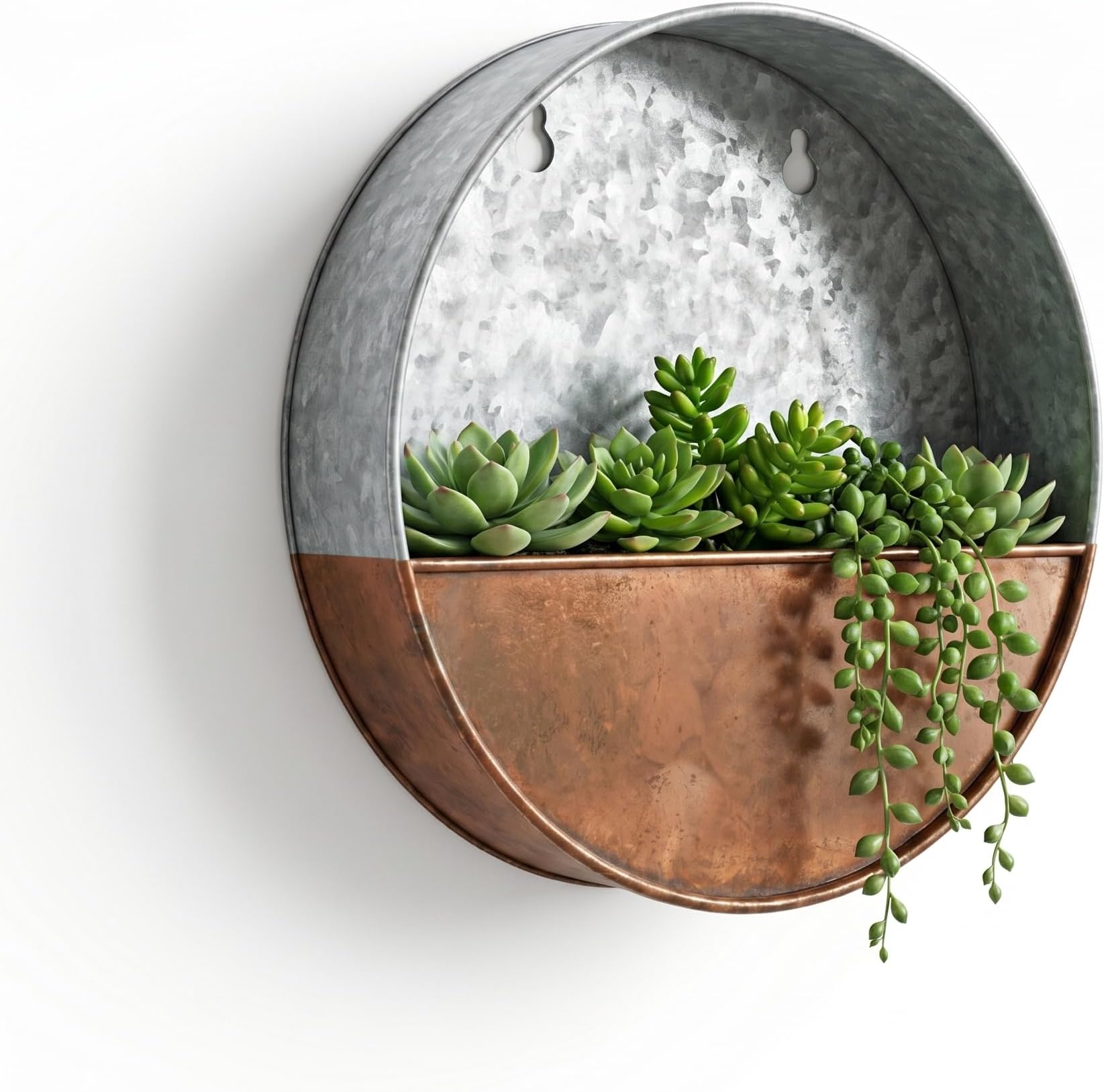 Topadorn Metal Flower Pot Hanging Planter Flower Pot Galvanized Metal Container Wall Pocket Garden Bucket for Indoor or Outdoor Balcony Patio, Round 8"