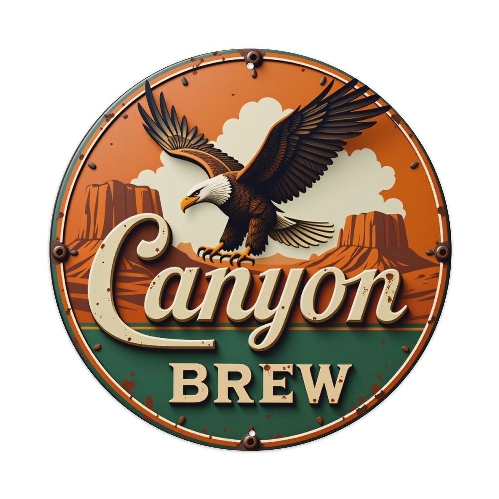 Eagle Canyon Mountains Brew Sign Round Tin Sign Vintage Style Metal Sign Home Bar Garden Wall Plaque Decor Metal Poster 8x8 Inch