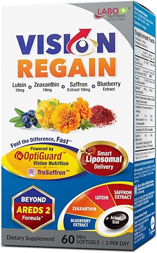 LABO Nutrition VisionREGAIN, fórmula de vitamina ocular más allá de AREDS 2 con luteína, zeaxantina, extracto de azafrán, arándano para la salud