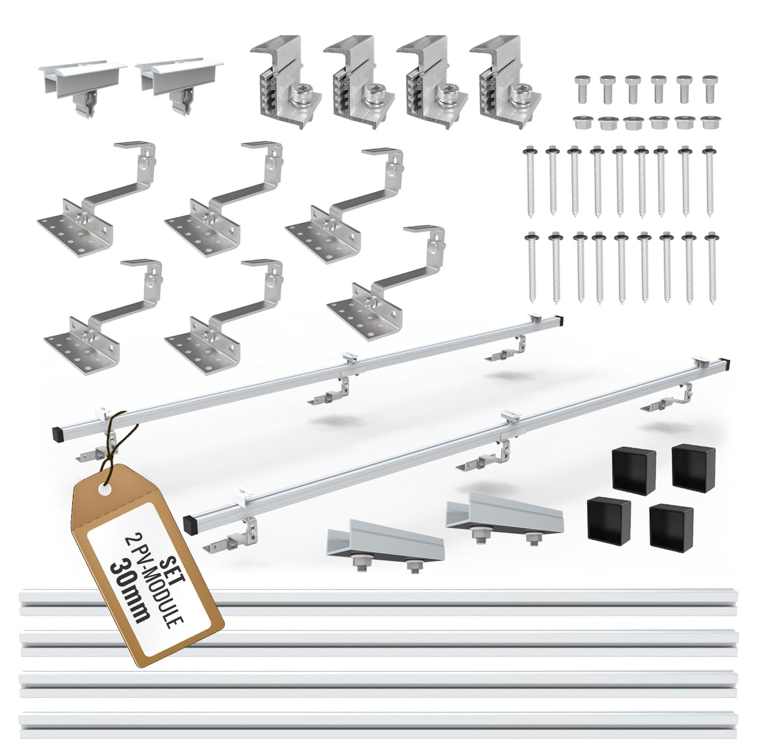 SET 2x PV-Module, PV, Photovoltaik, Aufständerung, Ziegeldach, Dachhalterung, Befestigung, Halter, Halterung, Solar, Solarmodul, Solarpanel, PV Halter, 25-40mm - 0%