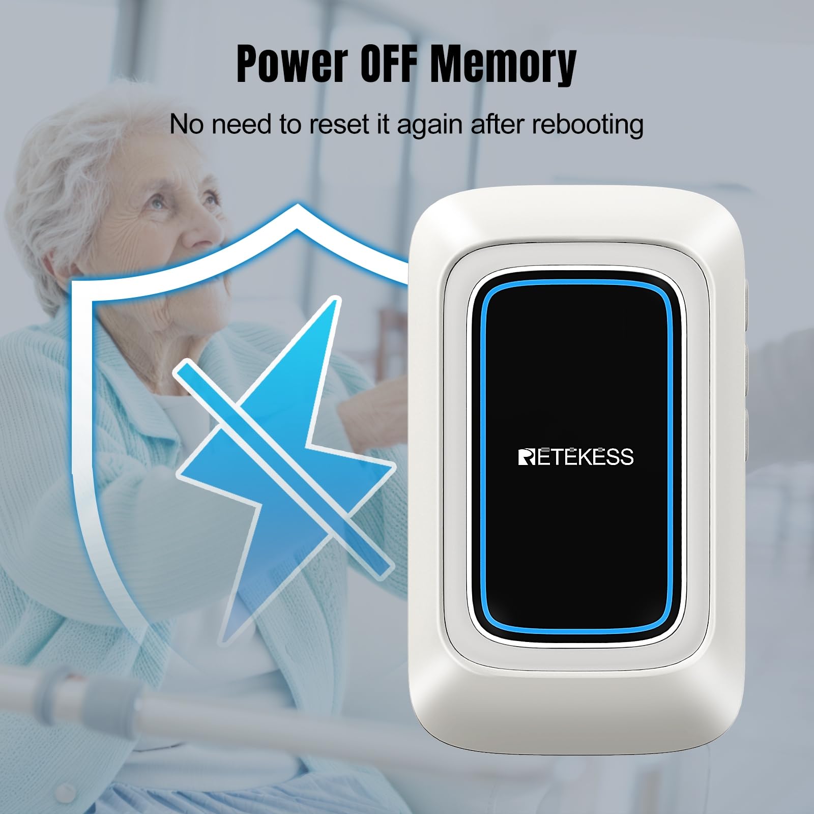 Retekess TH109 Pulsante Di Chiamata Wireless, Pulsante di Chiamata Per Anziani, Distanza di Comunicazione di 850 Piedi, Allarme Multimodale, Assistenza Domiciliare (1 Pulsante e 1 Ricevitor)