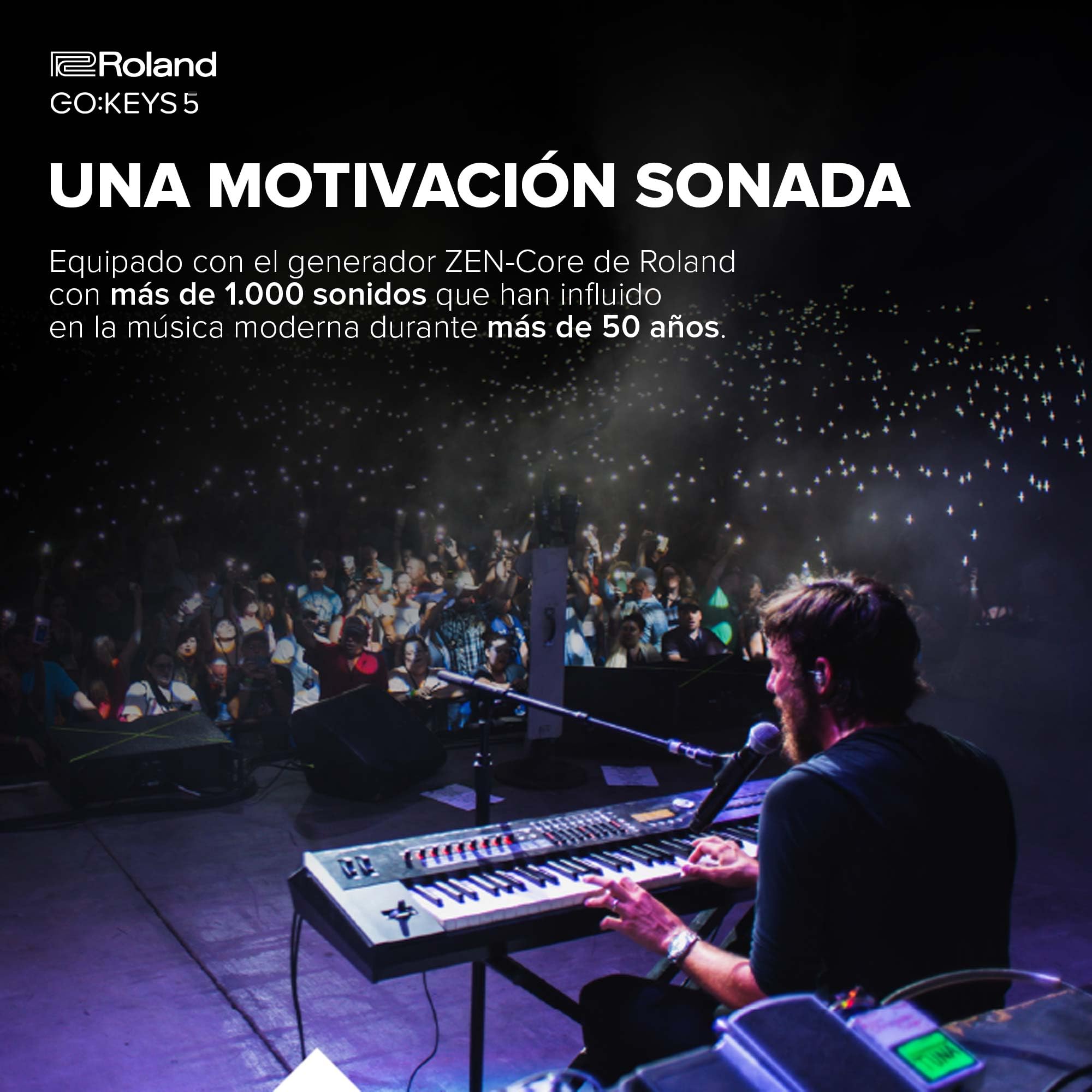 Teclado para creación musical Roland GO:KEYS 5 | Teclado de 61 notas | Generador ZEN-Core con más de 1.000 sonidos integrados | Altavoces estéreo integrados | Entrada de micro – Blanco