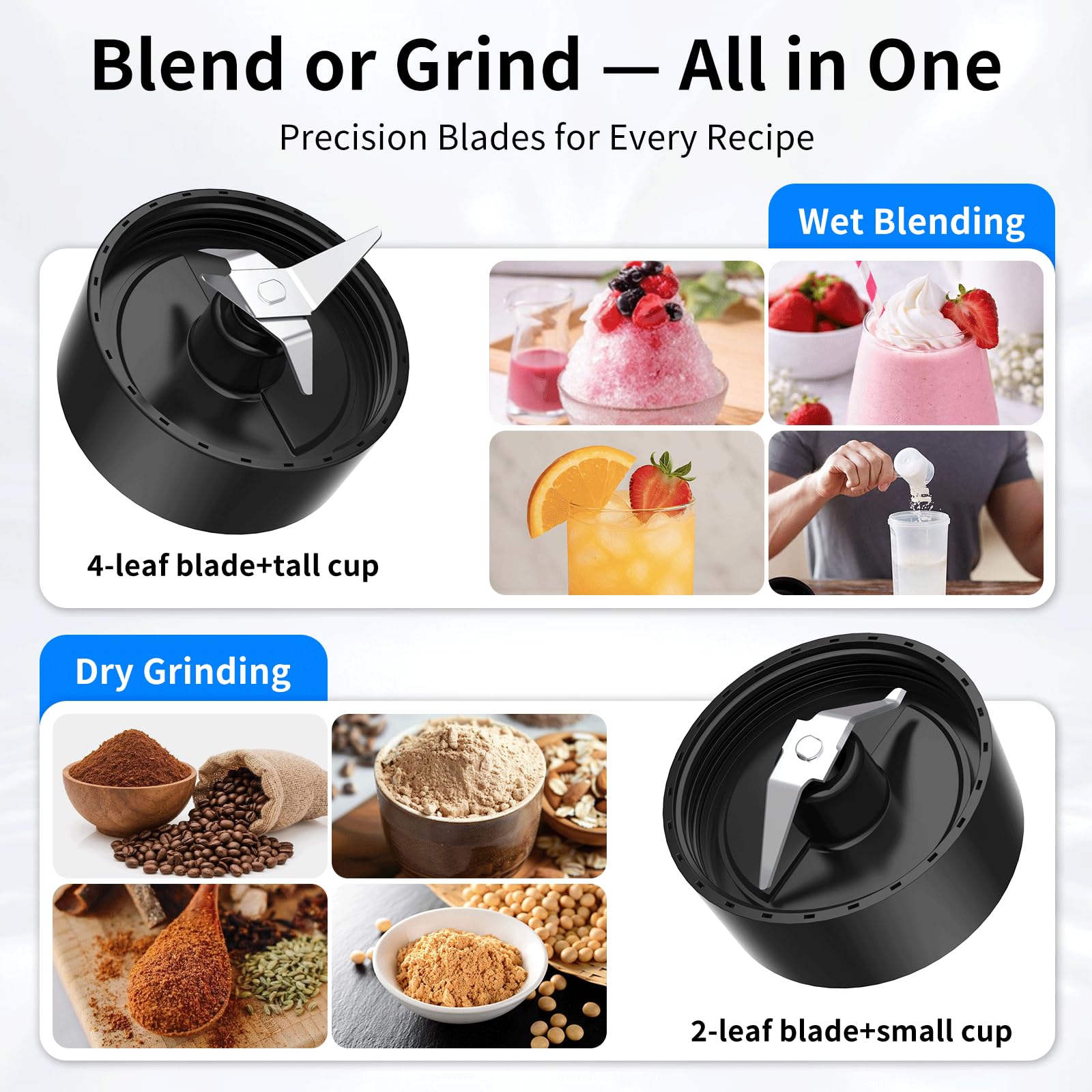 COKUNST Batidora de pie para Zumos y Batidos, Licuadoras Eléctrica, 2 tazas | 900W de Potencia, 570ml de Capacidad, con Contenedor de Café en Grano, Libre de BPA, Tapa Antigoteo, Base Antideslizante