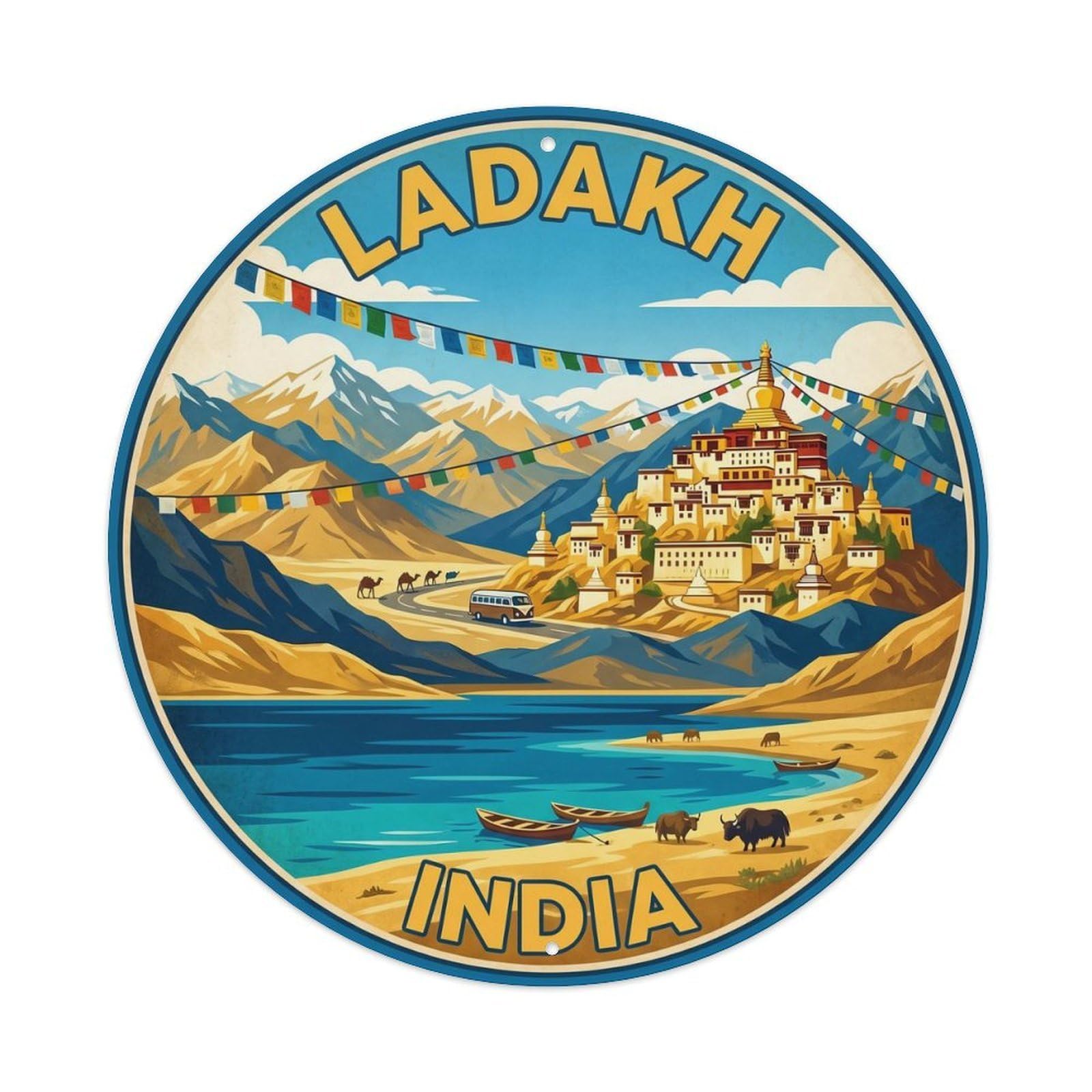Vintage Travel India Ladakh Monastery Vintage Metal Tin Sign Plaque Wall Decor for Cafe, Club Bar, Office, Garden Metal Poster 8x8Inch