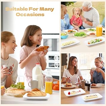 Set of 8 Rectangular Porcelain Plates, Serving Plates, White | Porcelain Plate Rectangular Oblong Rectangular Dessert Plates for Cakes, Sushi, Appetizers, Salad, Buffet, 20 x 13 x 2 cm