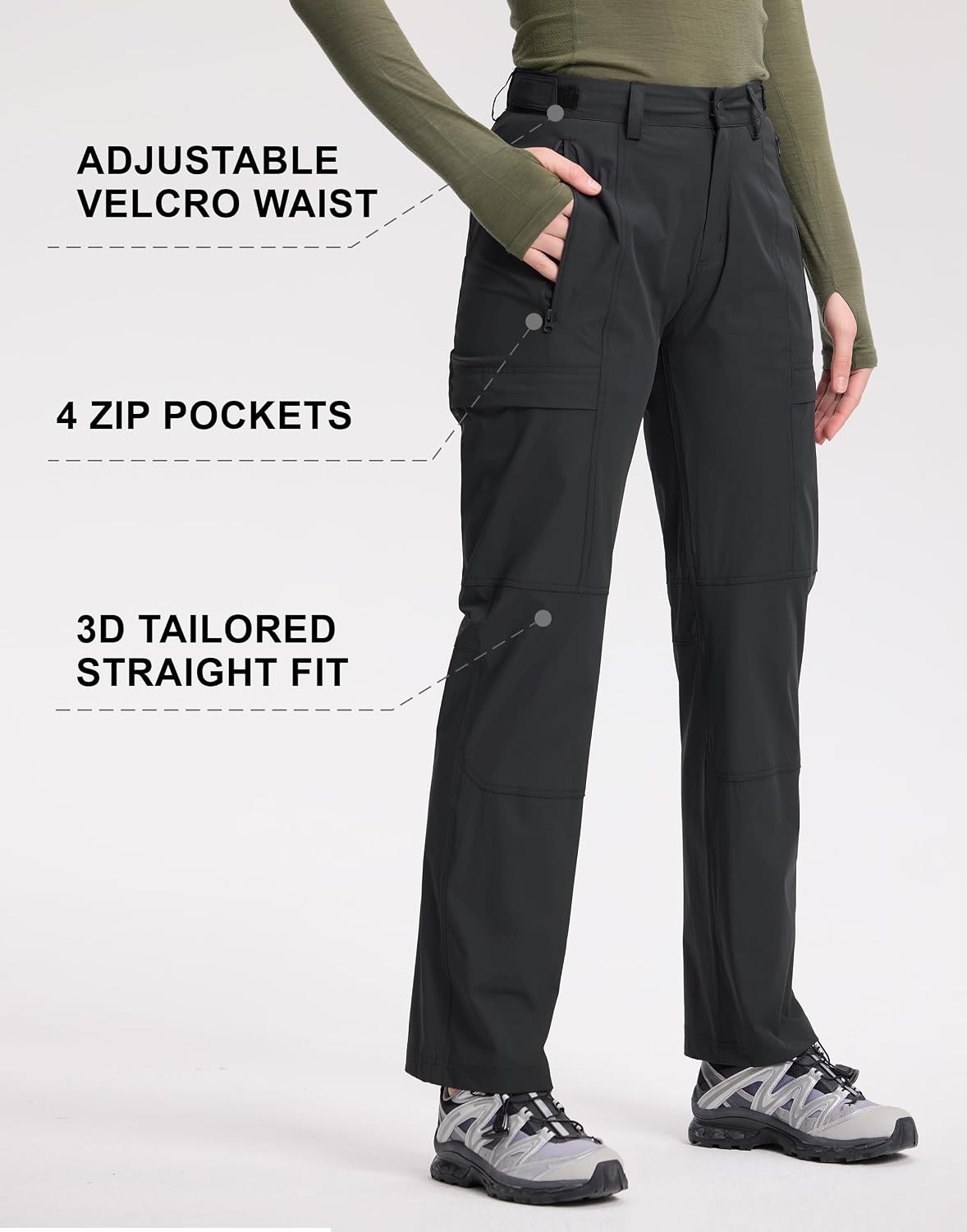 Pioneer Camp Women's Cargo Hiking Pants Packable Ultra-Light UPF100 Stretch Work Travel Pants with 4 Pockets Trail Outdoor