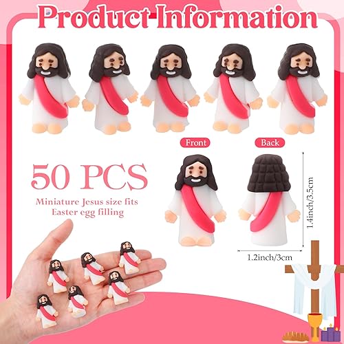 Vista 102 de Sumind 50 figuras de Jesús de diseño original, milagro, mini bolsillo para esconderse y buscar, relleno de huevos de Pascua, regalos de fiesta Azul
