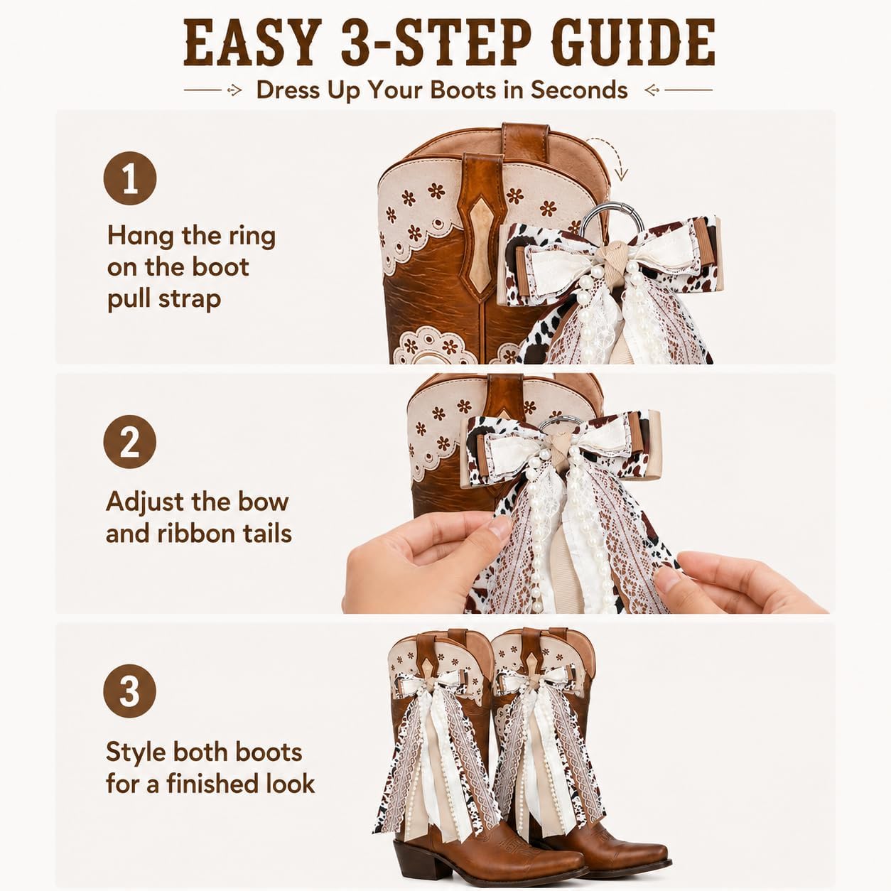2 Pcs Cow Print Boot Bows Western Faux Pearl Lace Shoe Clips image 4