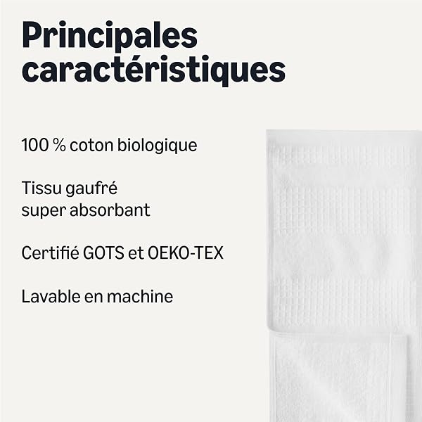 Amazon Basics Torchons de Cuisine Gaufrés en 100% Coton Biologique - Ultra Absorbantes, Séchage Rapidpide, Chiffons de Cuisine sans Peluches, 31 x 31 cm, Lot de 6, Blanc - 2