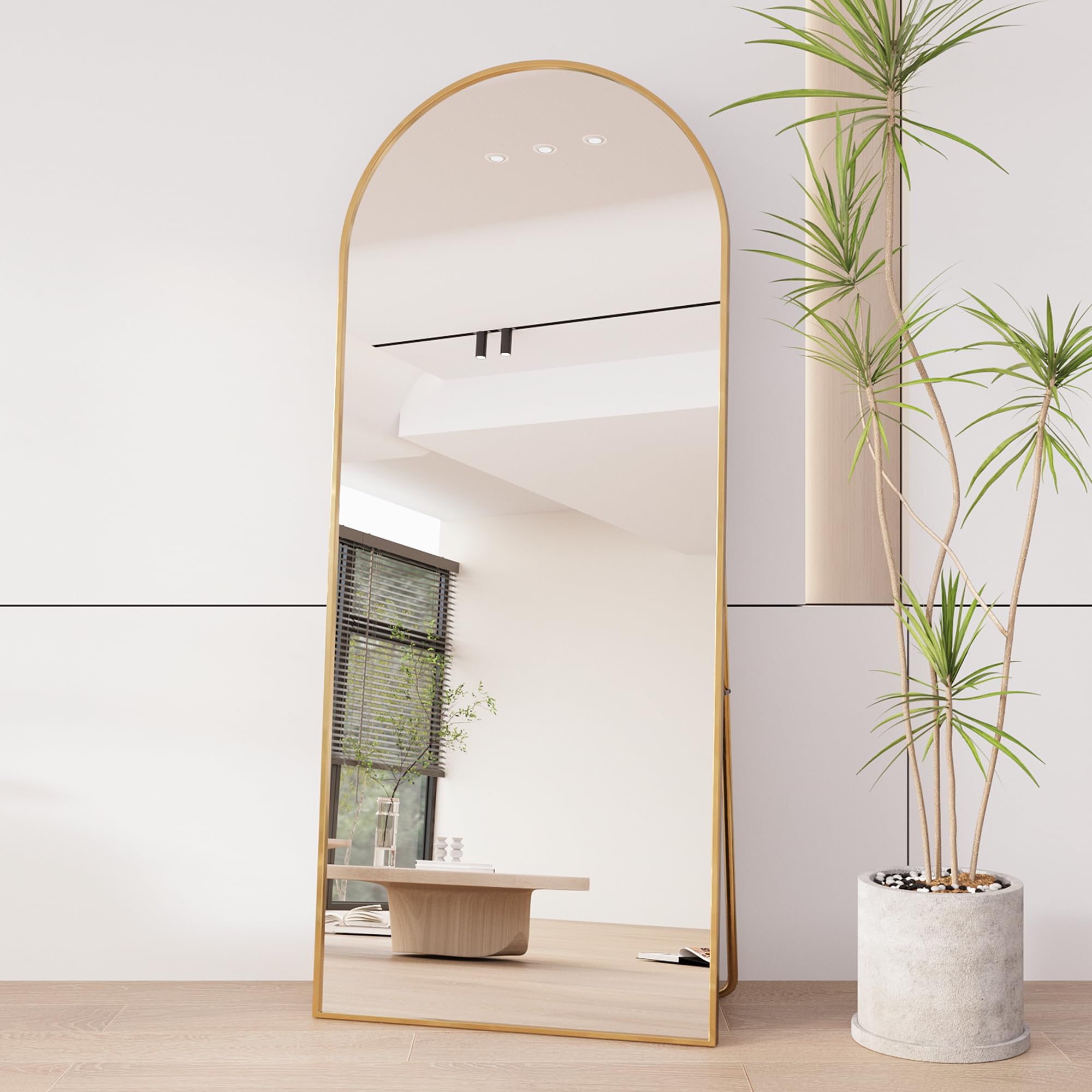 Miroir Pleine Longueur 2 en 1 - Sur Pied et Mural - Cadre en Métal Doré - 80 x 180 cm - Arc Décoratif