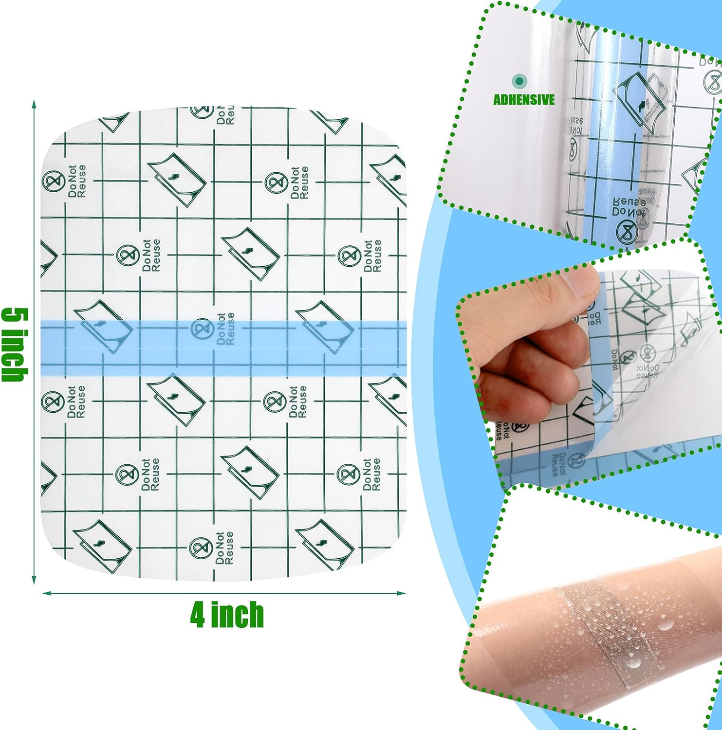 Nuanchu 50 Pcs Waterproof Transparent Adhesive Bandages Clear Adhesive Bandages Stretch Film Tape Tattoo Cover up Tape for Tattoo Swimming Shower(4 x 5.1 Inch)