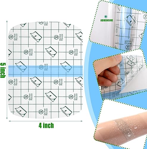 Vista 2 de Nuanchu 50 vendas adhesivas rectangulares redondeadas impermeables y elásticas transparentes para tatuajes para heridas, cinta transparente