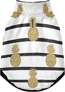Oyihfvs Pineapples in Gold Glitter on Black and White Stripes Winter Dog Coats, Dog Cold Weather Coat, Super Warm Fleece Pet Jackets Soft Cozy Coats for Small Medium Large Cats Dogs Pets S