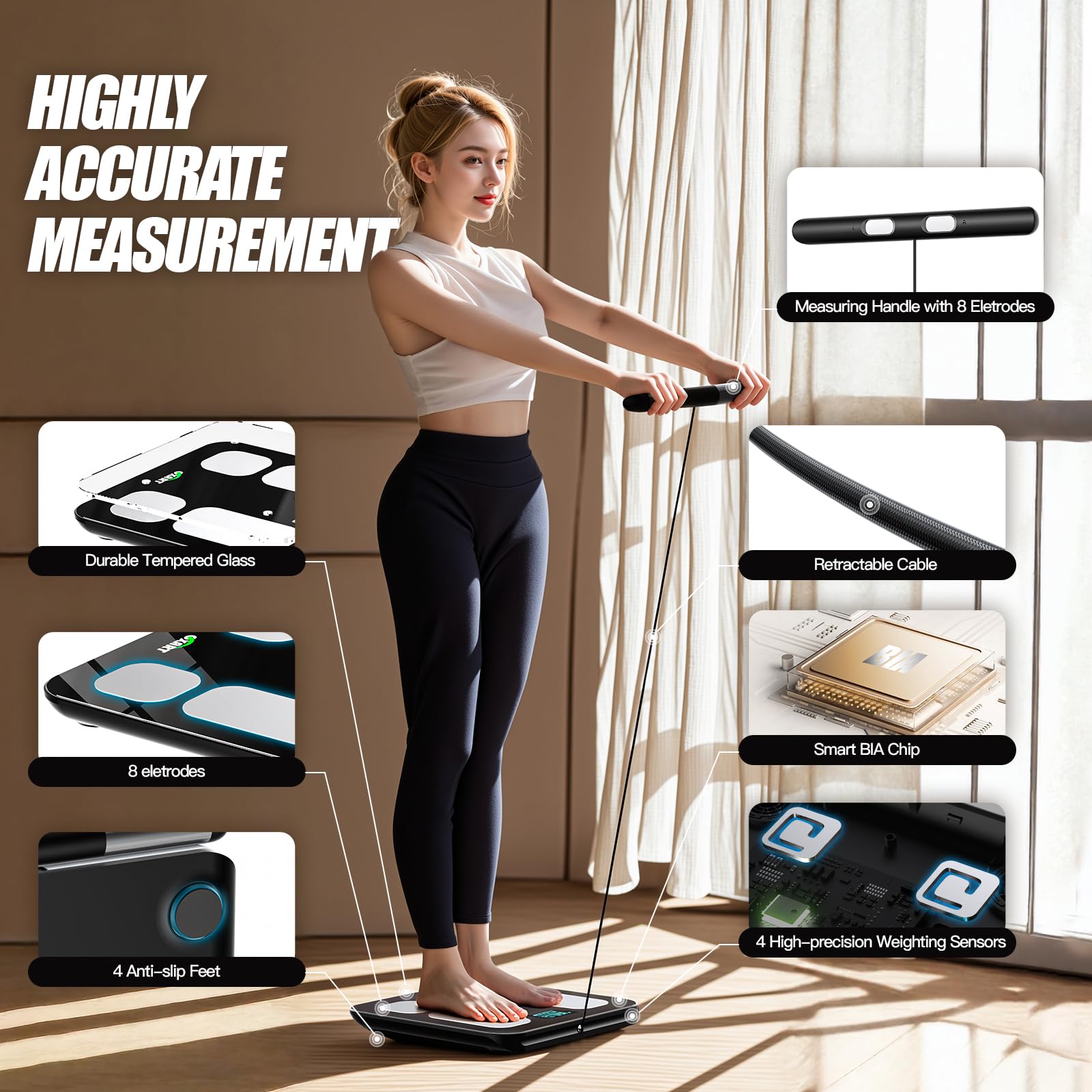 Báscula inteligente para peso corporal y porcentaje de grasa, báscula digital de alta precisión para analizador de composición corporal BMI 28, báscula inteligente de 8 electrodos, báscula de pesaje