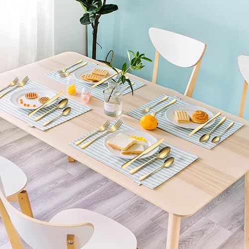 Miniatura 9 de Juego de cubiertos dorados de 20 piezas, juego de utensilios de servir de acero inoxidable, servicio de cubiertos para 4, apto para lavavajillas,