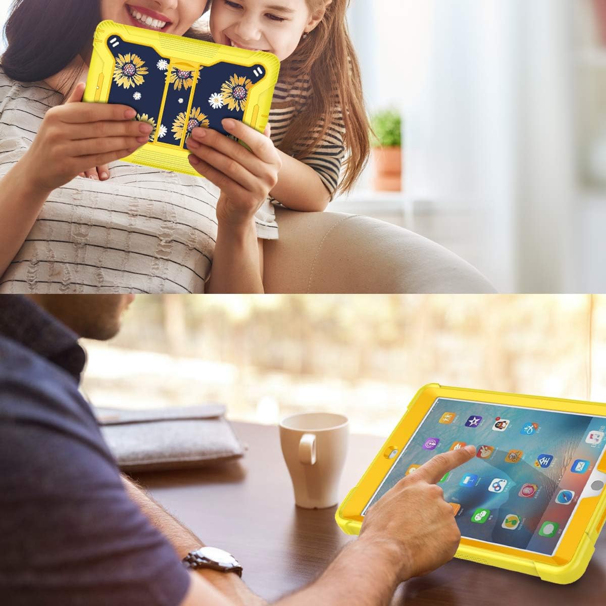 for Floral Sunflower Cute Slim Kickstand Hard PC Silicone Rugged Bumper Heavy Duty Shockproof Full Body Protective Case for iPad 9th/8th/7th 2021/2020/2019