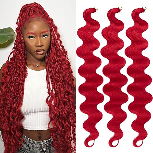 Unionbeauty - Paquete de 3 paquetes de cabello trenzado ondulado rojo de 24 pulgadas, 3 paquetes de cabello trenzado para diosa, caja bohemia,