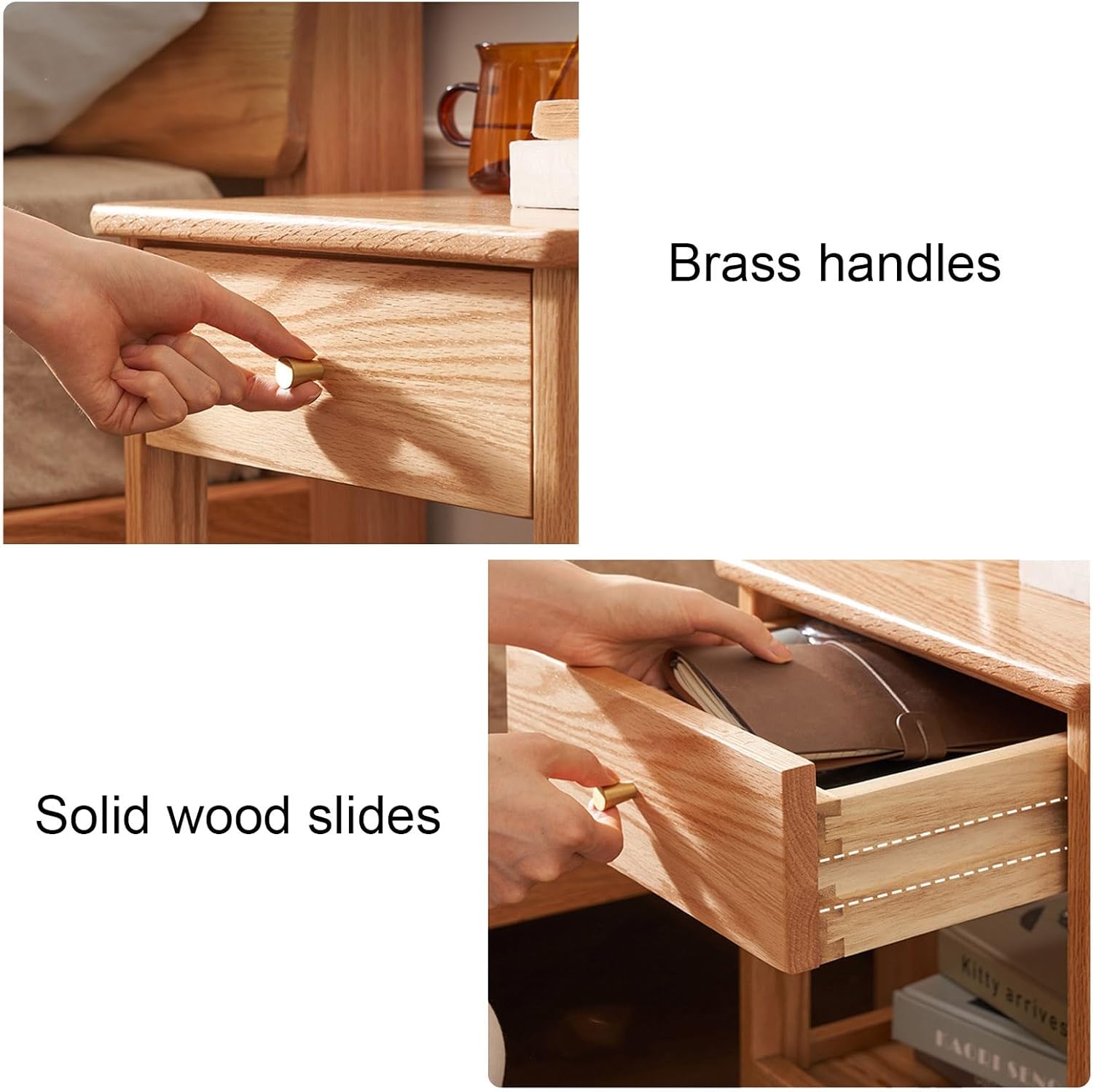 Living Room Side Table Night Stand Industrial, Bedside Table Bedroom with Storage, Wood Nightstand for Small Spaces Office Home Kids’Room(Wood Color)