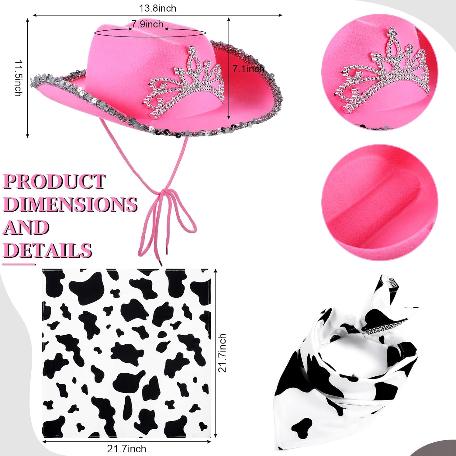 Haysandy 3 Pcs Cow Print Costume Set Include Cow Print Pants Pink Hat, Bandanna for Halloween Party
