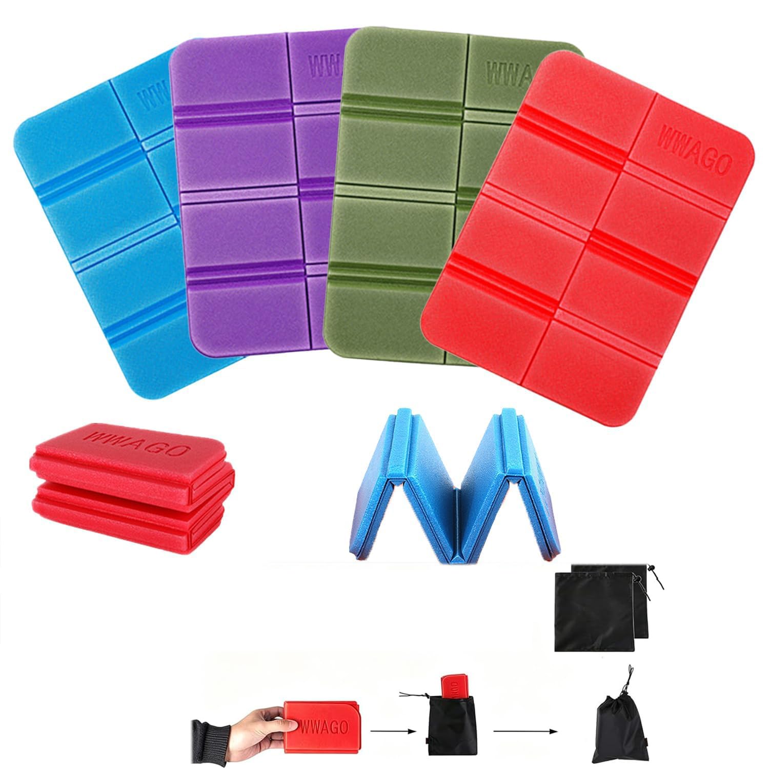 4Pcs Moistureproof Foldable Outdoor Seat Cushion, Folding Sit Mats Portable Waterproof Hiking Seat Pad Foldable Sit Mat Camping Seat Pad Folding Foam Sit Mat Thermally Insulated Foldable Foam Mat