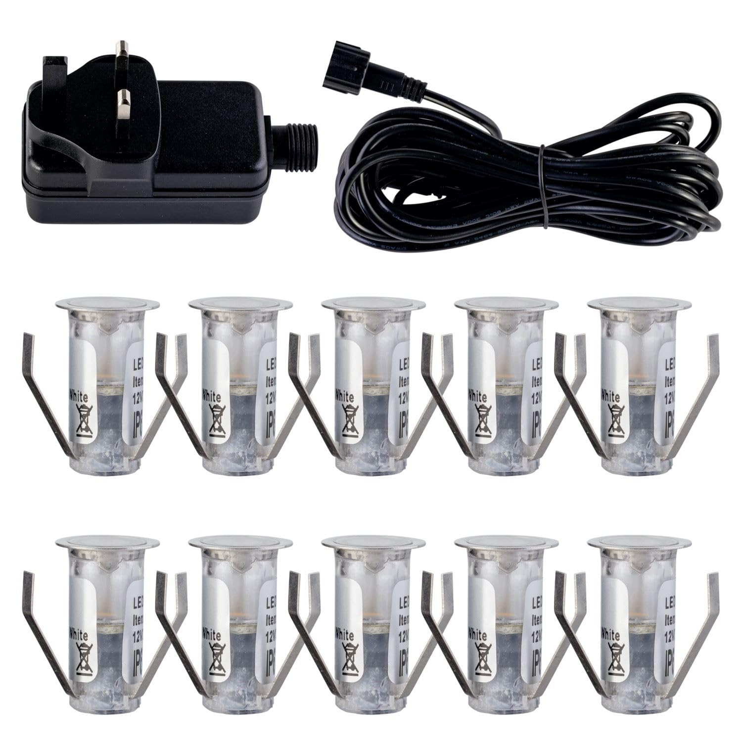 Firstchoicelighting Chrome & Clear Set Of 10-15Mm Led Decking Plinth Ground Light Kit, Stainless Steel, Cool White 6500K, Ip67 Waterproof Recessed Outdoor Garden Bathroom Kitchen