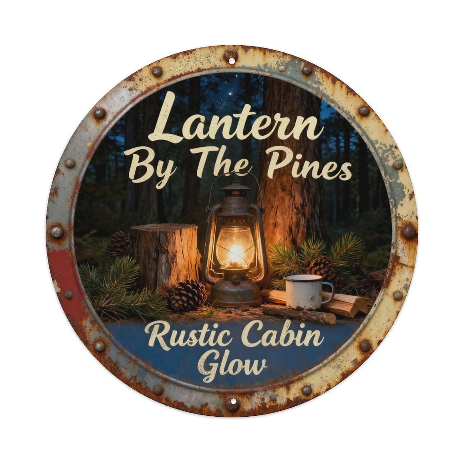 Lantern by The Pines Metal Tin Sign Plaque